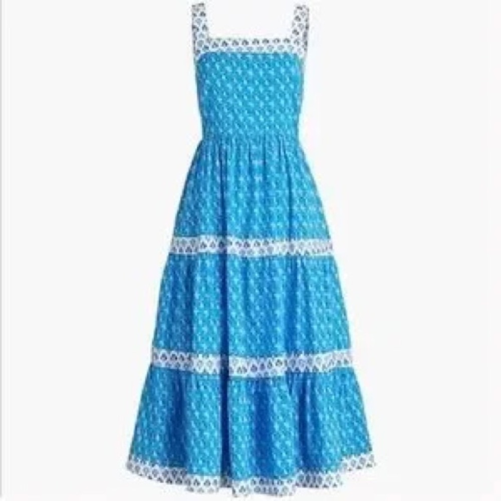 J. Crew Factory Blue Blockprint Midi Dress